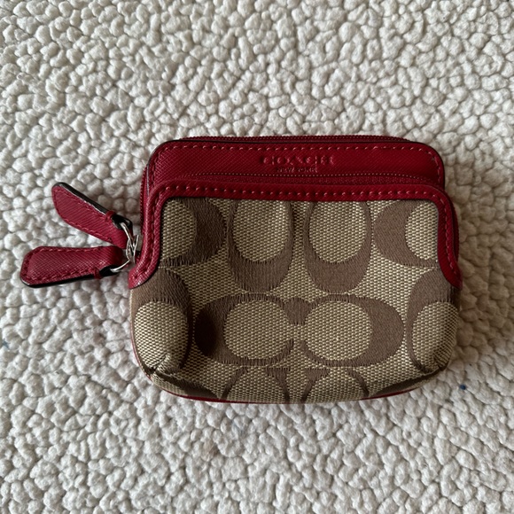 Coach Bags Coach Wallet Red Leather Accent With Signature Jacquard
